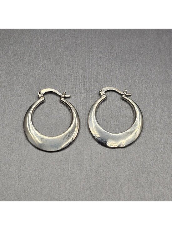 Unbranded Jewelry - Sterling Silver Solid Tapered Hoop Earrings 1 1/8" Large Hinged Bangle Style 925